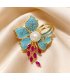XSB258 - Vintage High-End Imitation Turquoise Iris Flower Pearl Brooch